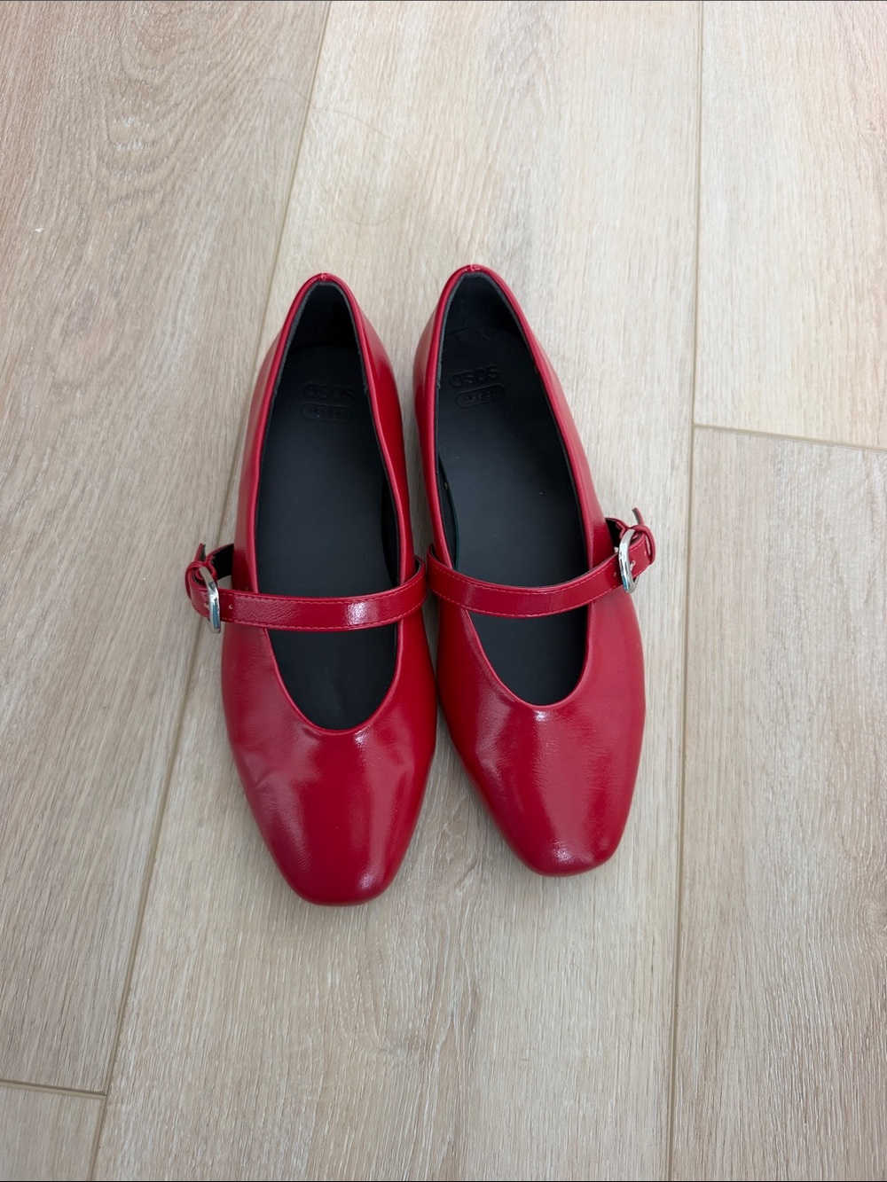 ASOS Red Mary Jane Flat Loafers with Buckle Strap